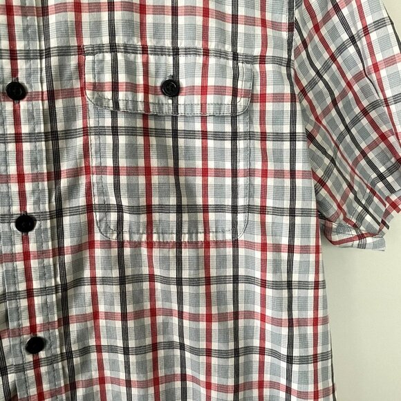 Calvin Klein Jeans red blue black checkered full button down short sleeve cotton - Picture 4 of 6